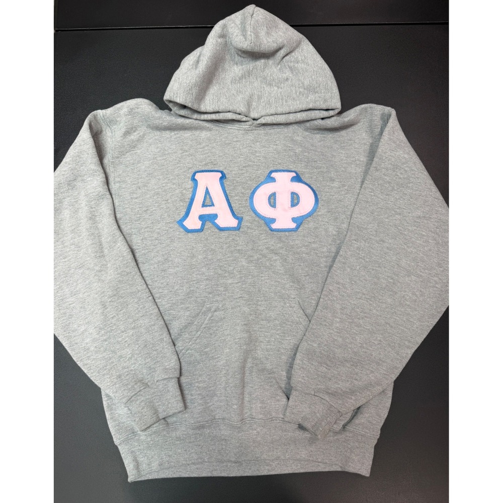 MJ Soffe Alpha Phi Sorority Hoodie Gray Pink Blue Greek Letter Sweatshirt Medium